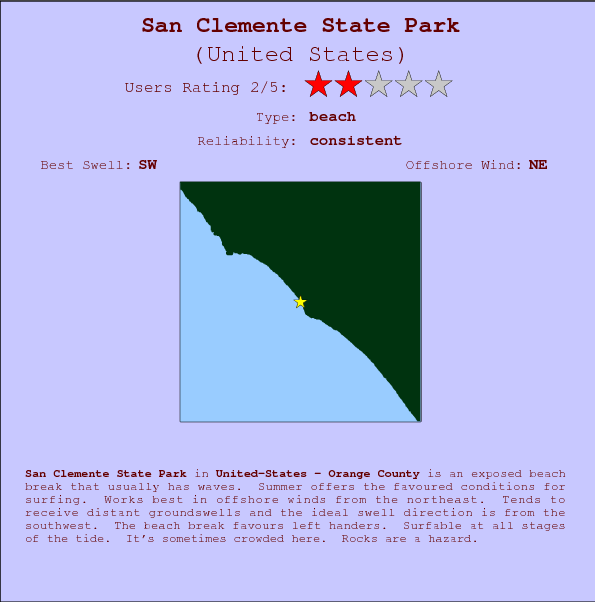 San Clemente State Park surf location map and break info