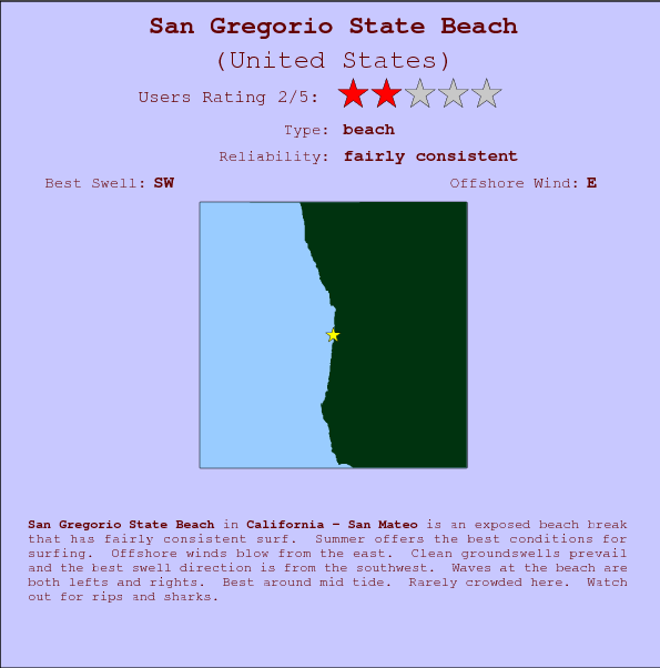 San Gregorio State Beach break location map and break info
