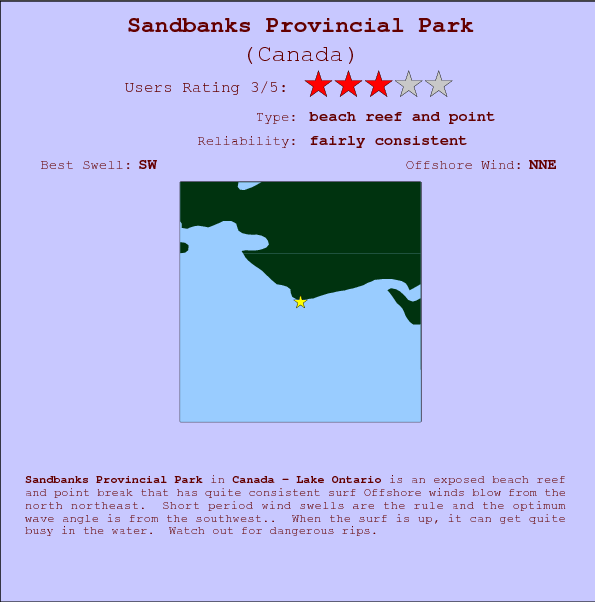 Sandbanks Provincial Park break location map and break info
