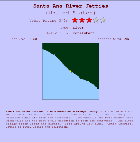 Santa Ana River Jetties break location map and break info