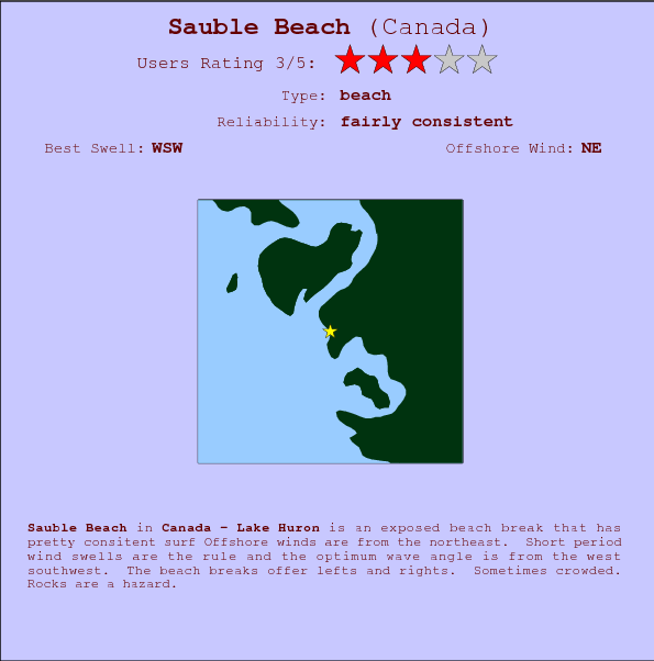 Sauble Beach surf location map and break info