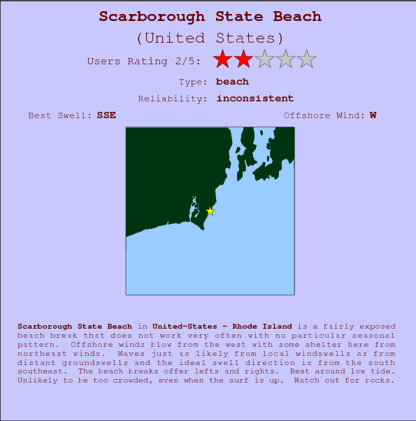 Scarborough State Beach surf location map and break info