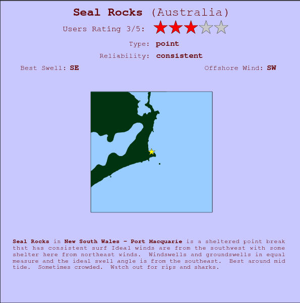 Seal Rocks surf location map and break info