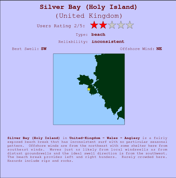 Silver Bay(Holy Island) break location map and break info