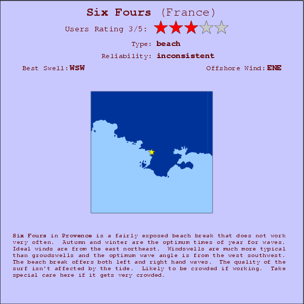Six Fours surf location map and break info