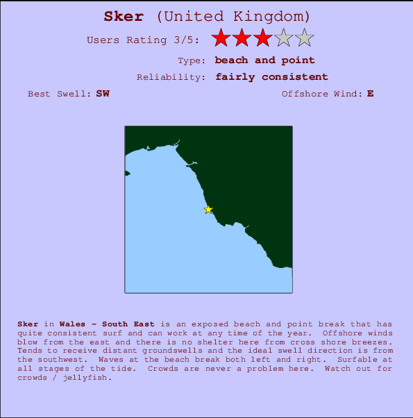 Sker surf location map and break info