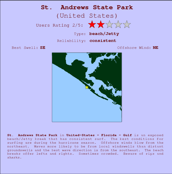 St. Andrews State Park break location map and break info