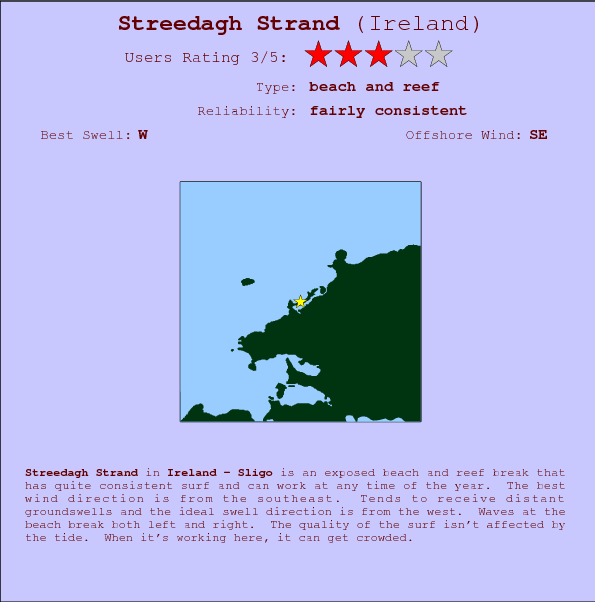 Streedagh Strand surf location map and break info