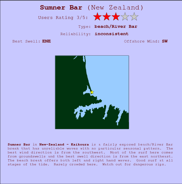 Sumner Bar surf location map and break info