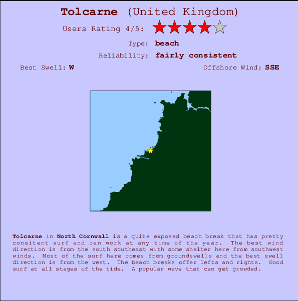 Tolcarne surf location map and break info