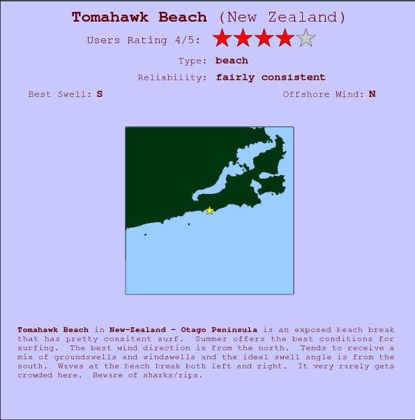 Tomahawk Beach break location map and break info
