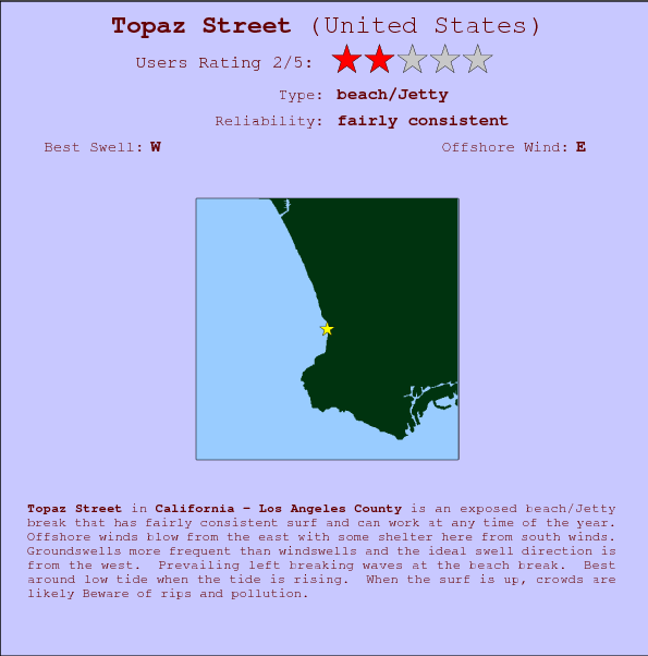 Topaz Street surf location map and break info