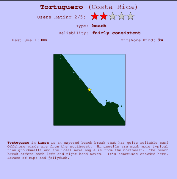 Tortuguero surf location map and break info