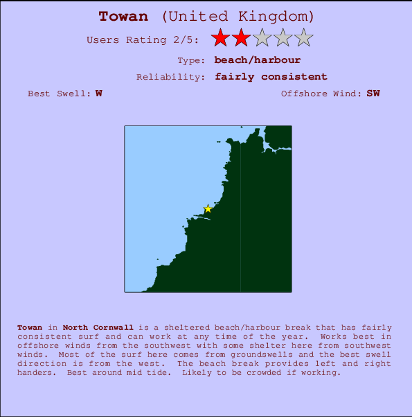 Towan surf location map and break info