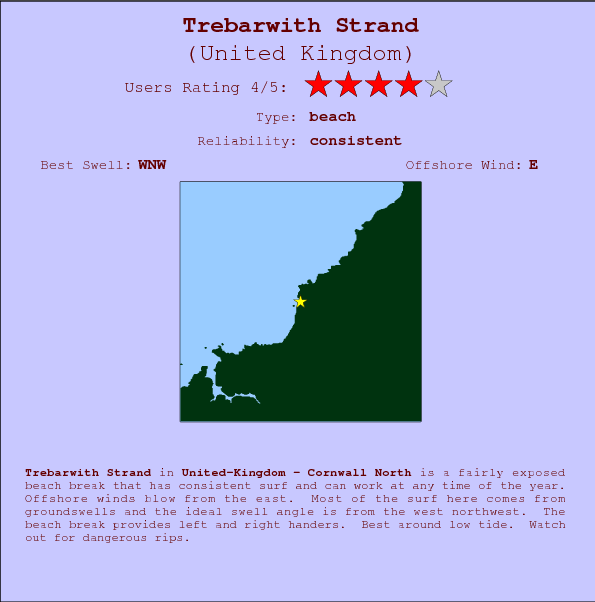 Trebarwith Strand surf location map and break info