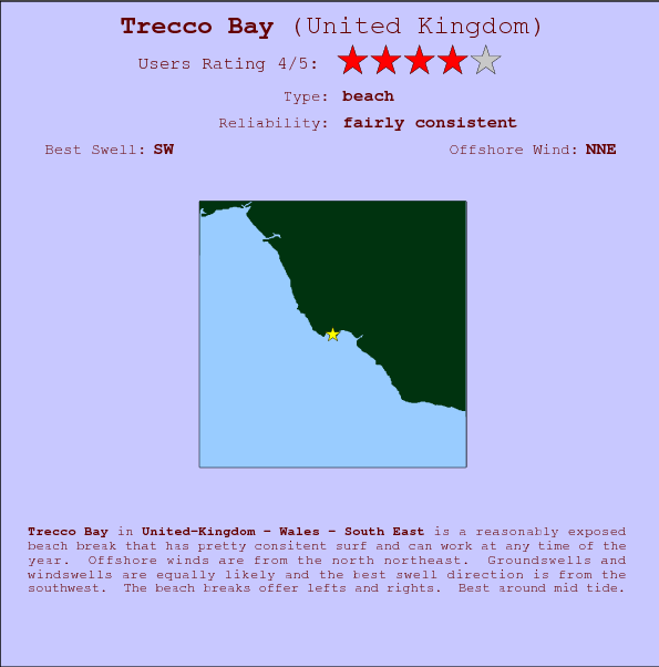 Trecco Bay surf location map and break info