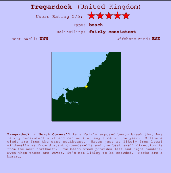 Tregardock surf location map and break info