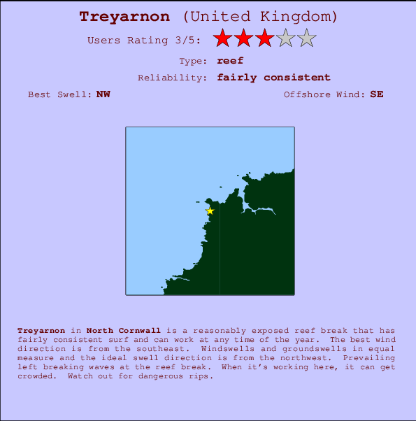 Treyarnon surf location map and break info