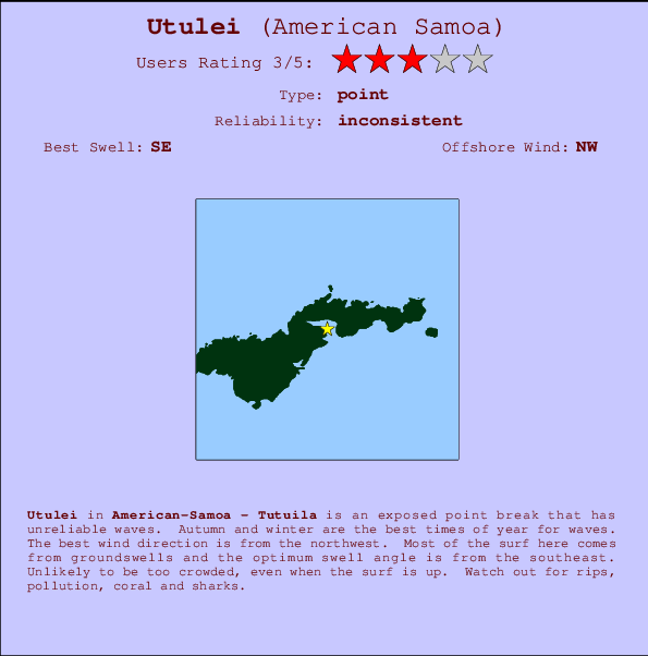 Utulei surf location map and break info