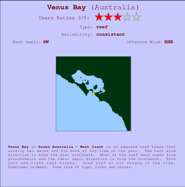 Venus Bay break location map and break info