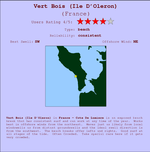 Vert Bois(Ile D'Oleron) surf location map and break info