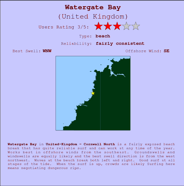 Watergate Bay surf location map and break info