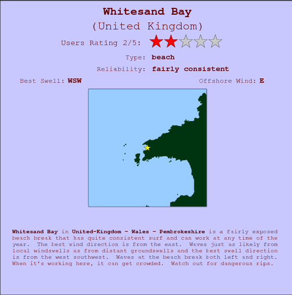 Whitesand Bay surf location map and break info