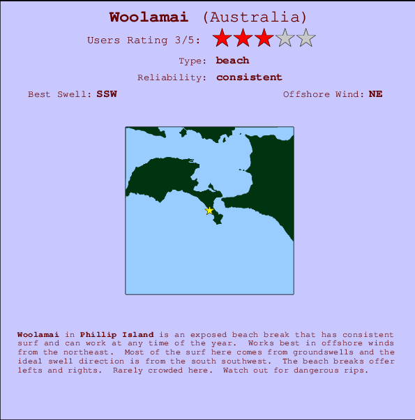 Woolamai surf location map and break info