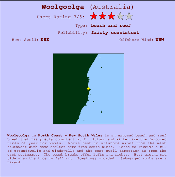 Woolgoolga surf location map and break info