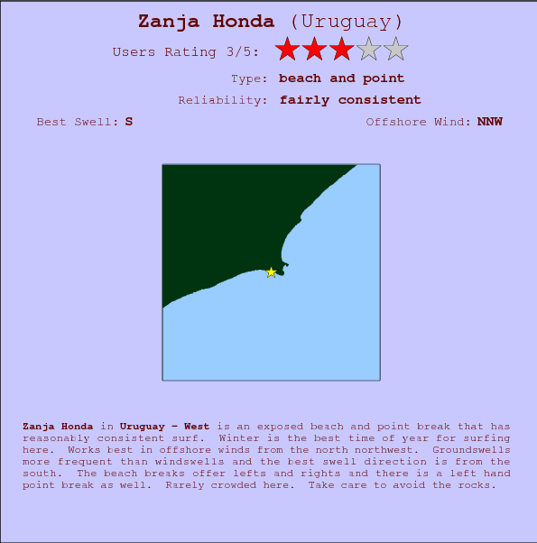Zanja Honda break location map and break info