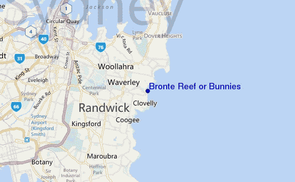 Bronte Reef or Bunnies location map