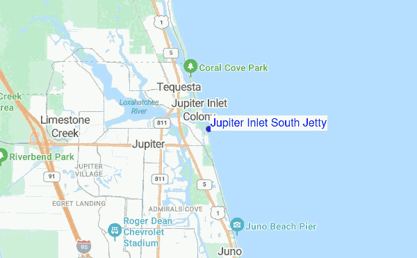 Jupiter Inlet South Jetty location map