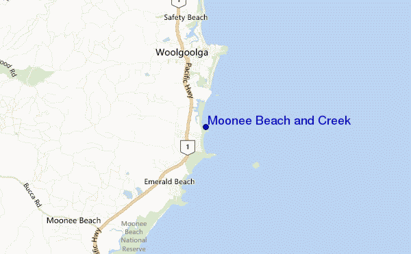 Moonee Beach and Creek location map