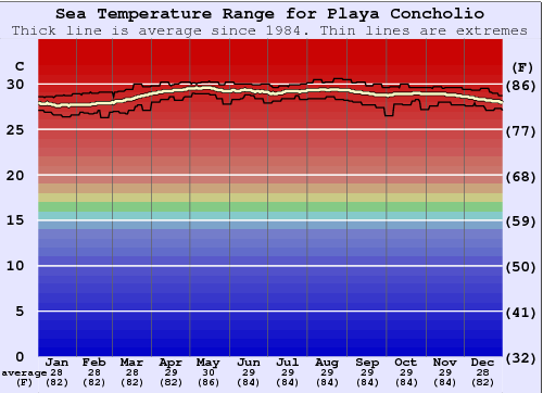 Playa Concholio Water Temperature Graph