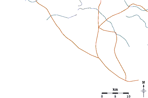 Roads and rivers around El Pelado