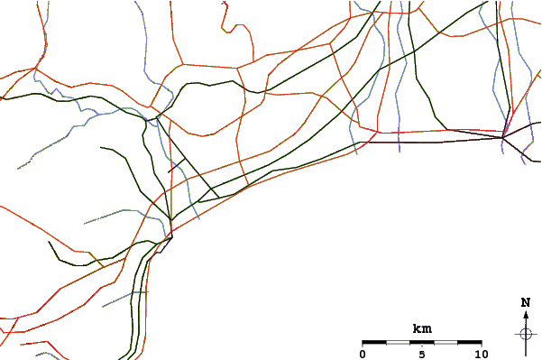 Roads and rivers around Hanamizu River