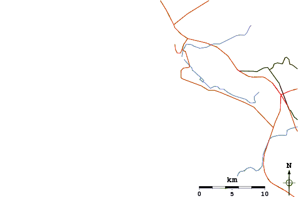 Roads and rivers around Hazard Canyon