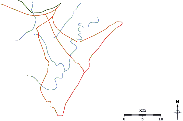 Roads and rivers around Praia de Leste