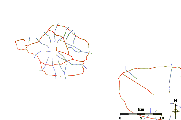 Roads and rivers around Praia do Almoxarife