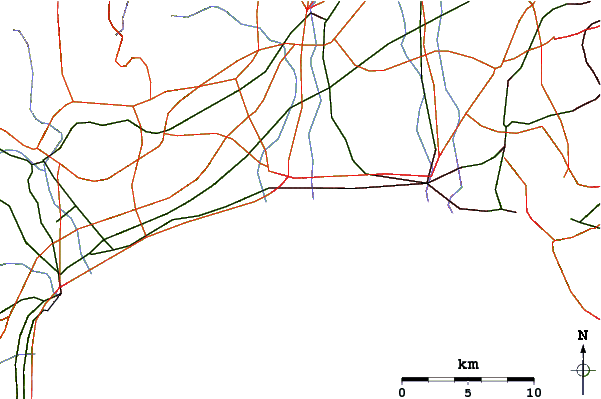 Roads and rivers around Sagami River