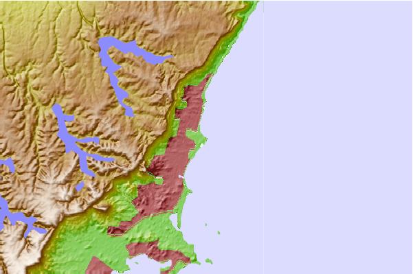 Surf spots located close to Sandon Point