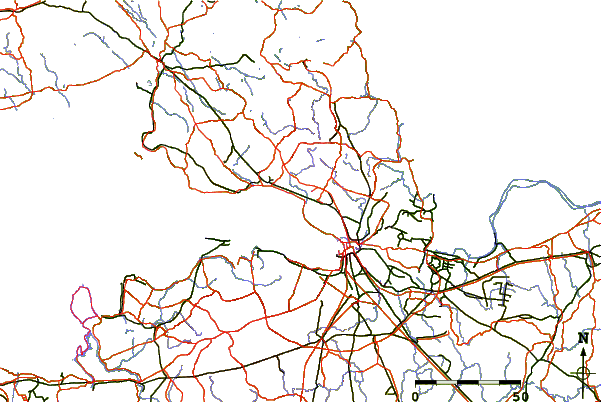 Roads and rivers around Sestrorezk Dunes