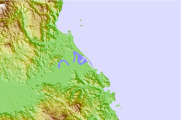Surf breaks located close to Tago River