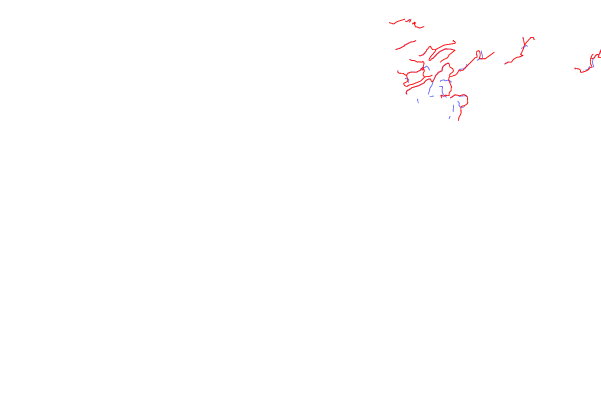 Roads and rivers around Tjornuvik Bay (Streymoy)