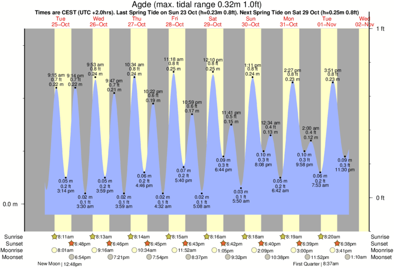 tide graph for Agde near Le Mail surf break