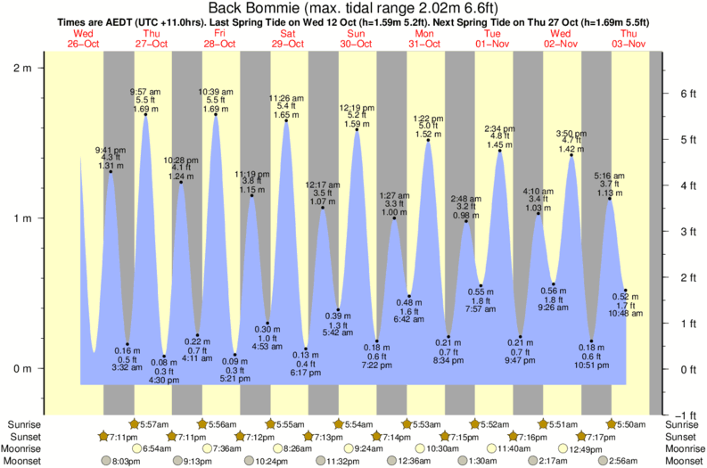 tide graph for Back Bommie near Hawks Nest-Mungo Brush surf break