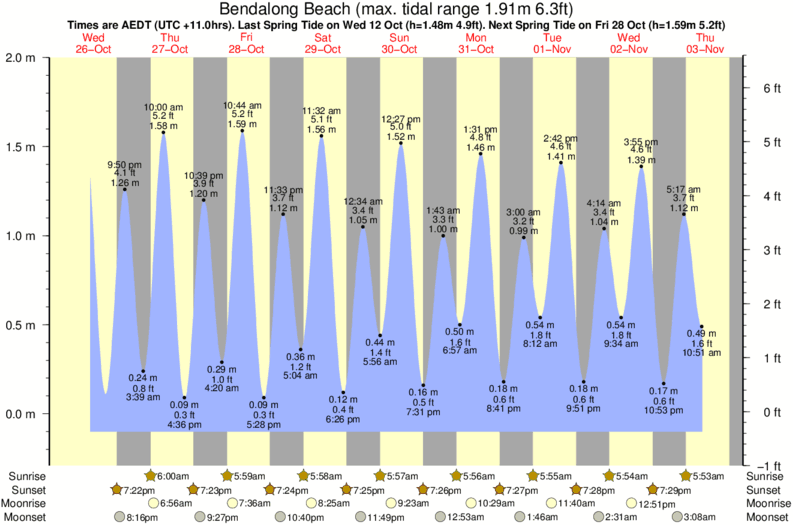 tide graph for Bendalong Beach near Green Island surf break