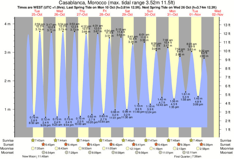 tide graph for Casablanca, Morocco near Bouznika Plage surf break