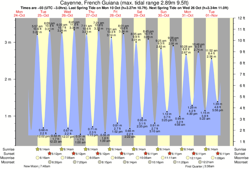 tide graph for Cayenne, French Guiana near Ilet du Novotel surf break