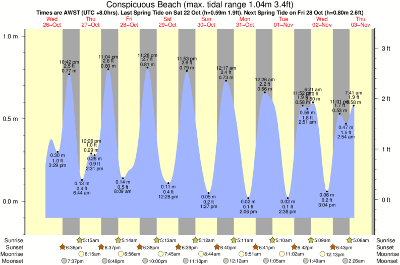 tide graph for Conspicuous Beach near Peaceful Bay surf break